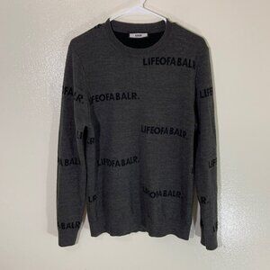 Mens BALR. Wool Graphic Gray Crewneck Sweater Size Medium M
